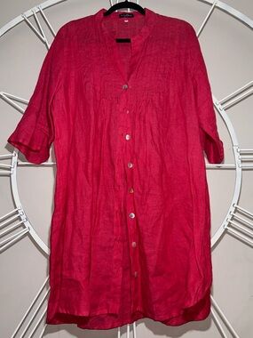 Terra Blu Women's 100% Linen V-Neck Made in Italy Tunic Dress
